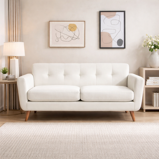 2 Seater Sofa White Velvet 170 cm – Natural Beech Wood Modern Couch Egypt