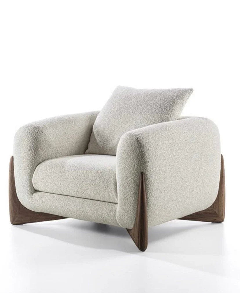 Natural Wood Armchair - Linen- Off White - 100x85x70 cm