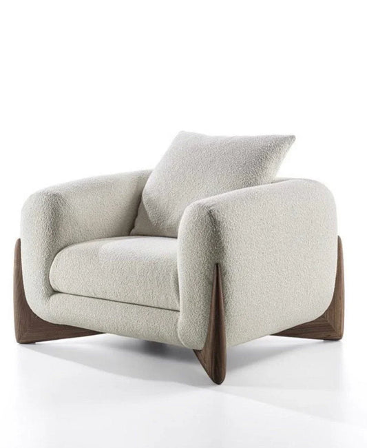 Natural Wood Armchair - Linen- Off White - 100x85x70 cm