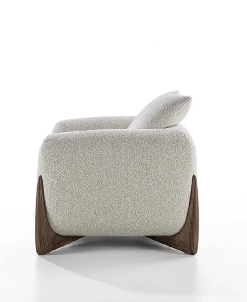 Natural Wood Armchair - Linen- Off White - 100x85x70 cm