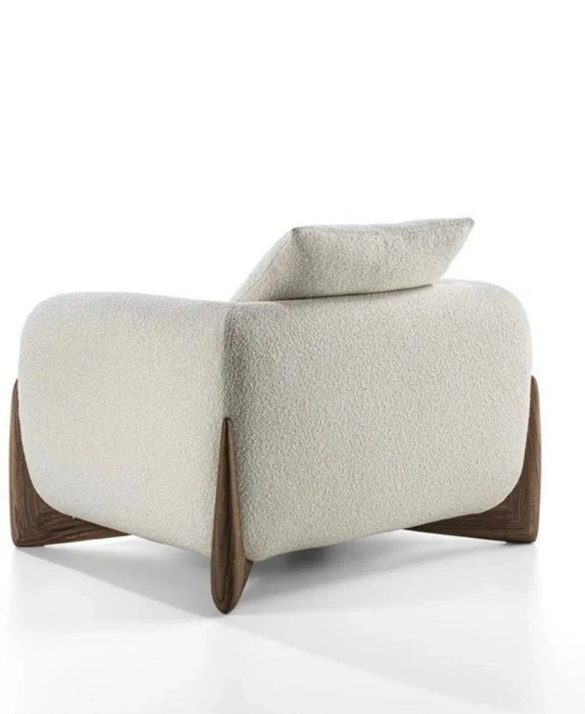 Natural Wood Armchair - Linen- Off White - 100x85x70 cm