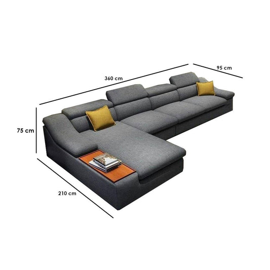 Modern L-Shaped Sofa – Light Grey Linen | 360 cm Minimalist Corner Sofa