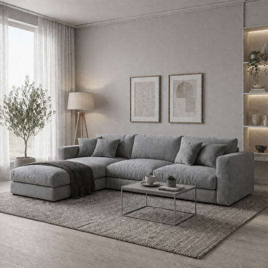 Modern L-Shaped Sofa - Multi Color– Beech Wood Frame | Linen Fabric | 250×150 cm