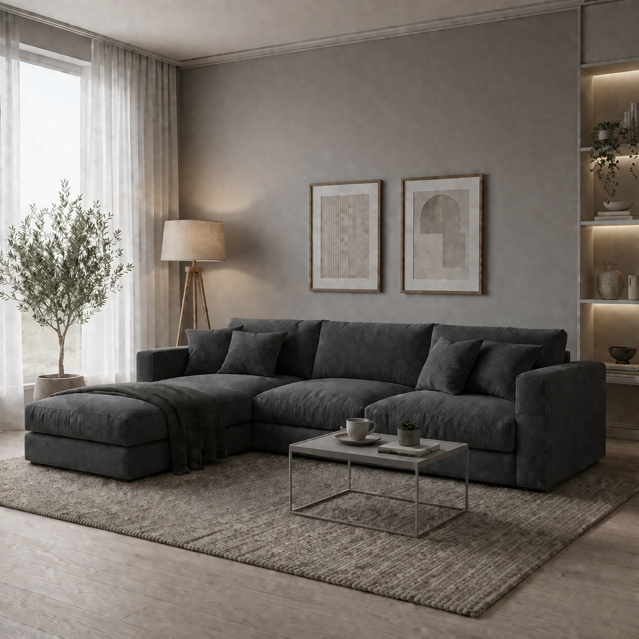 Modern L-Shaped Sofa - Multi Color– Beech Wood Frame | Linen Fabric | 250×150 cm