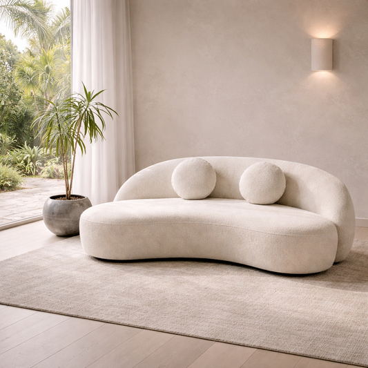 Red Beech Wood 2 Seater Sofa – Towel Cloth Fabric – Off White