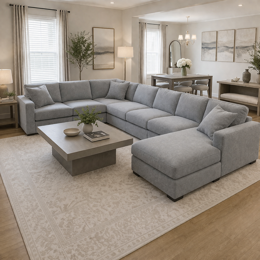 Modern U-Shaped Sofa Beige Linen 300×200 cm – Corner Sofa Egypt | Comfortable Couch