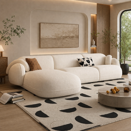 Modern L-Shaped Sofa Off-White Velvet 300×200 cm – Left Chaise Corner Sofa Egypt | Luxury Comfortable Couch