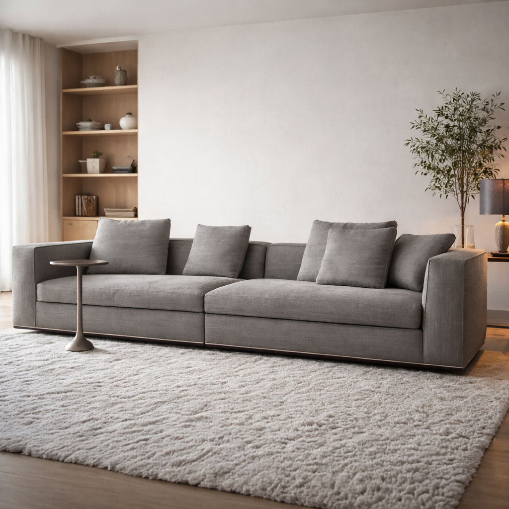 Red Beech Wood & Linen 3-Seater Sofa – Grey | 240 cm - Modern Wooden Couch Egypt
