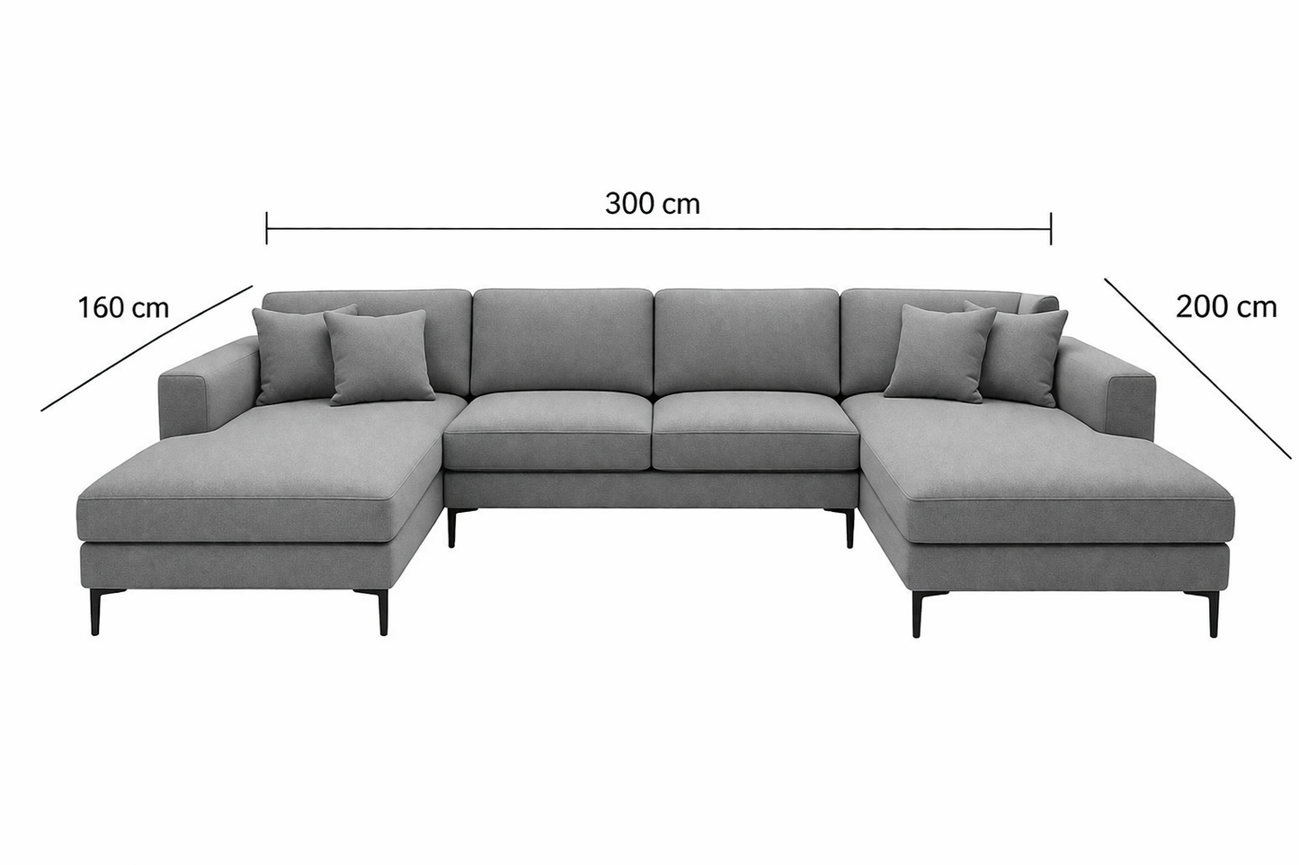 Modern U-Shaped Sofa Grey Linen 300×200 cm – Large Corner Sofa with Chaise | Comfortable Couch Egypt