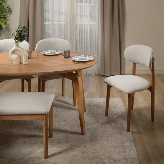 Counter Wood and Linen Dining Room 6 Pieces - Brown and Beige