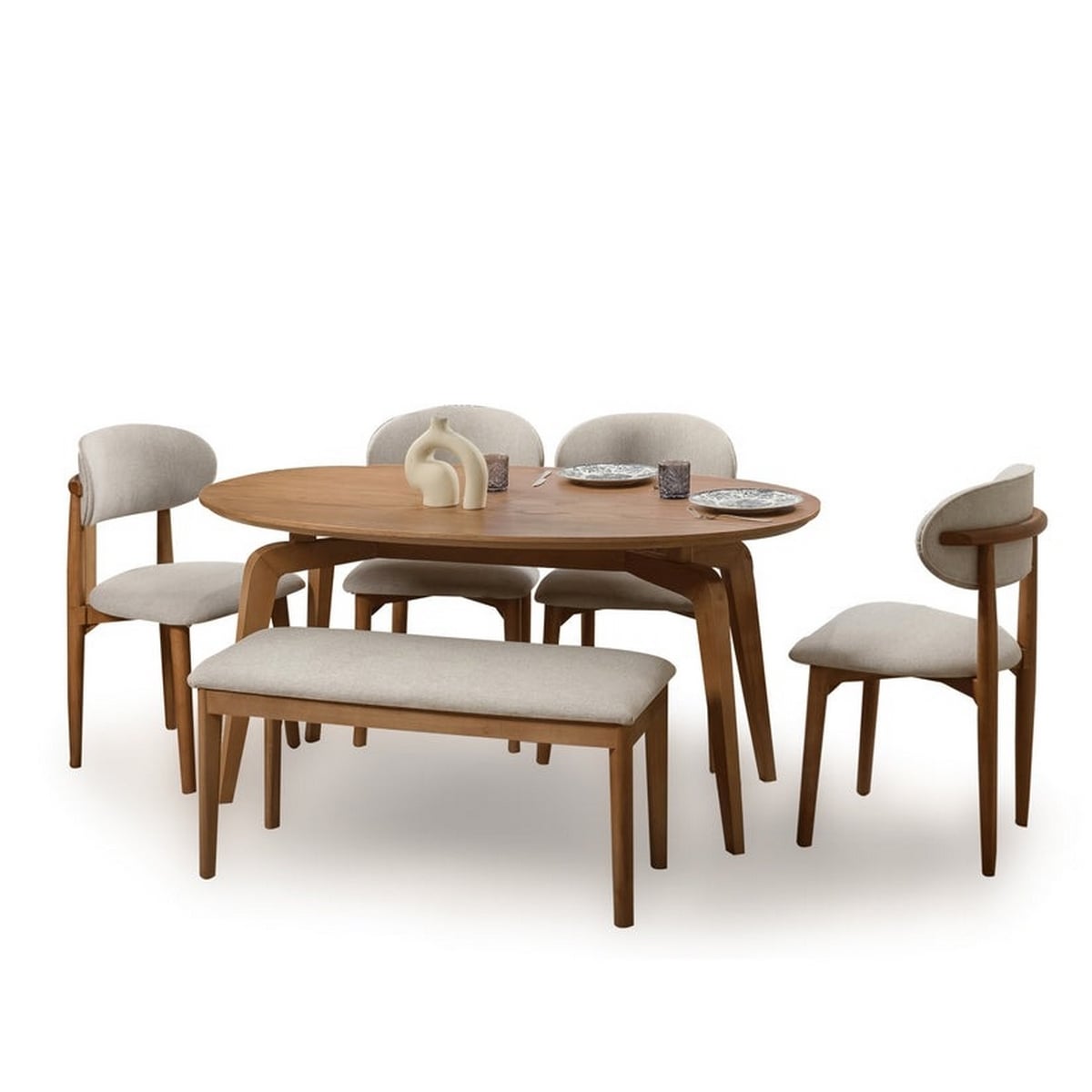 Counter Wood and Linen Dining Room 6 Pieces - Brown and Beige