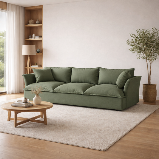 Red Beech Wood Linen 3 Seater Sofa – Green | 300 cm - Modern Wooden Couch Egypt