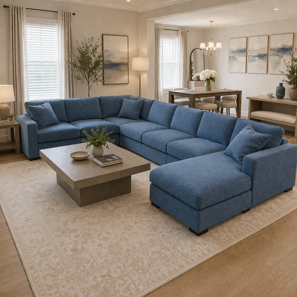 Modern U-Shaped Sofa Beige Linen 300×200 cm – Corner Sofa Egypt | Comfortable Couch
