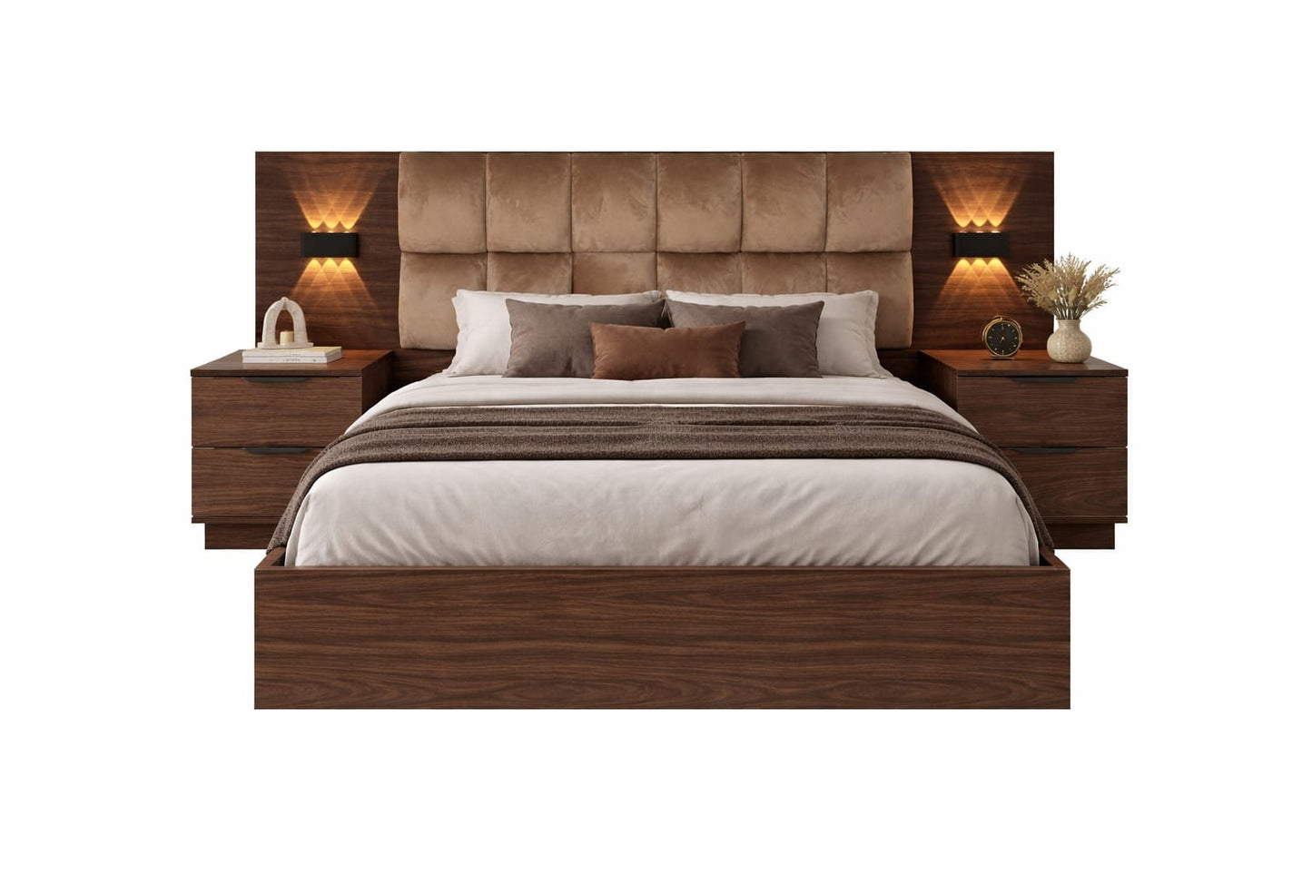 Melamine Blockboard ( كونتر ميلامين ) Bedroom Set 5 Pieces - Brown and Black
