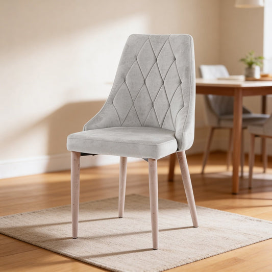 Red Beech Wood and Velvet Dining Chair - Grey