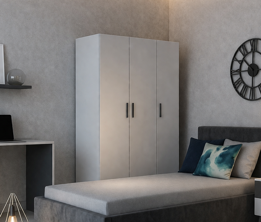 Teen Modern Bedroom Set with Desk & Wardrobe – Velvet Upholstered Bed | MDF Wood | White & Grey