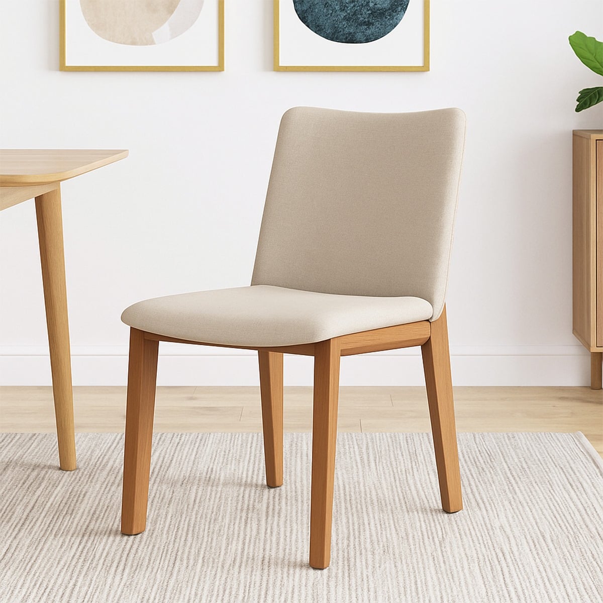 Beech Wood and Linen Side Chair - White and Beige