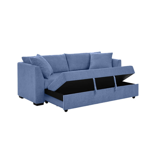 Blue Linen Sofa Bed 3 Seater – Natural Wood Frame | Modern Convertible Couch (Copy)
